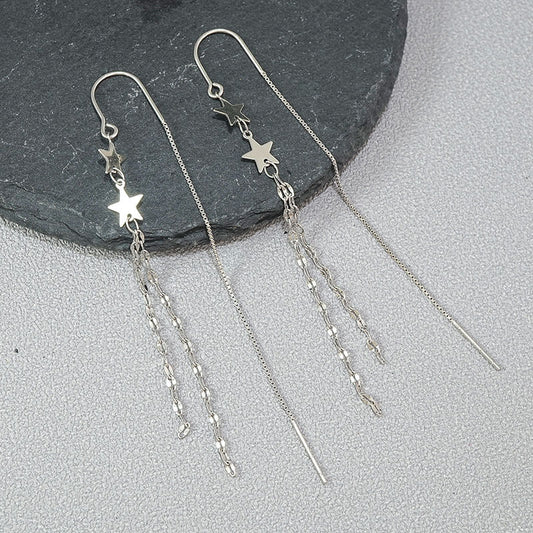 S925 Sterling Silver Earrings Five-pointed Star Tassel Ear Line-Jewearrings