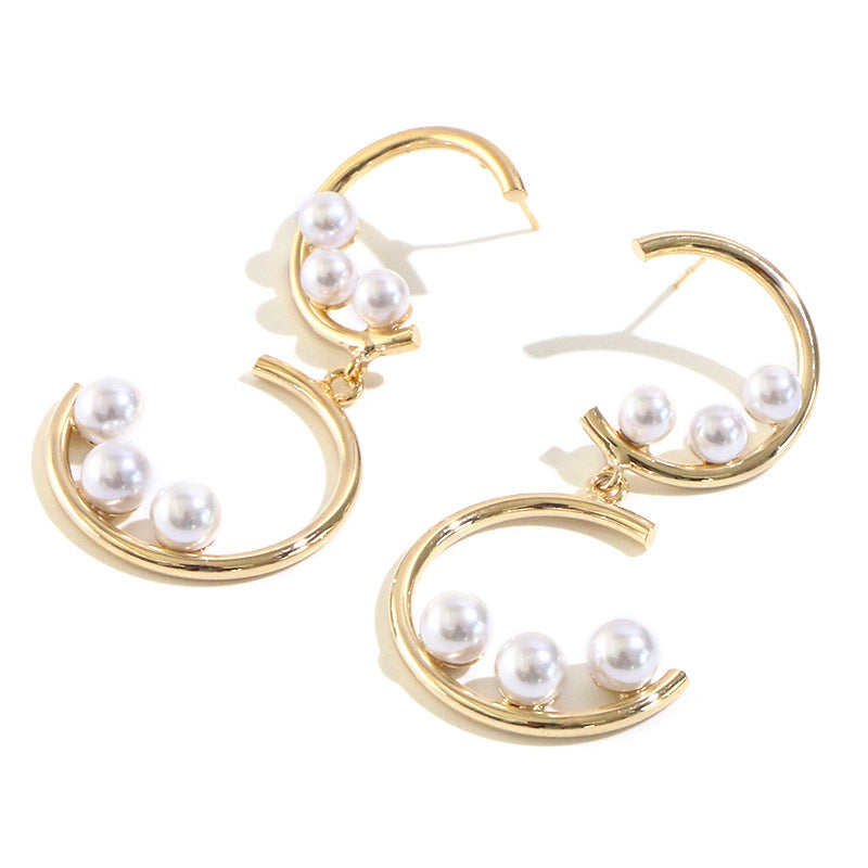 Silver Needle Pearl Earrings Female Korean Temperament Two Layers-Jewearrings