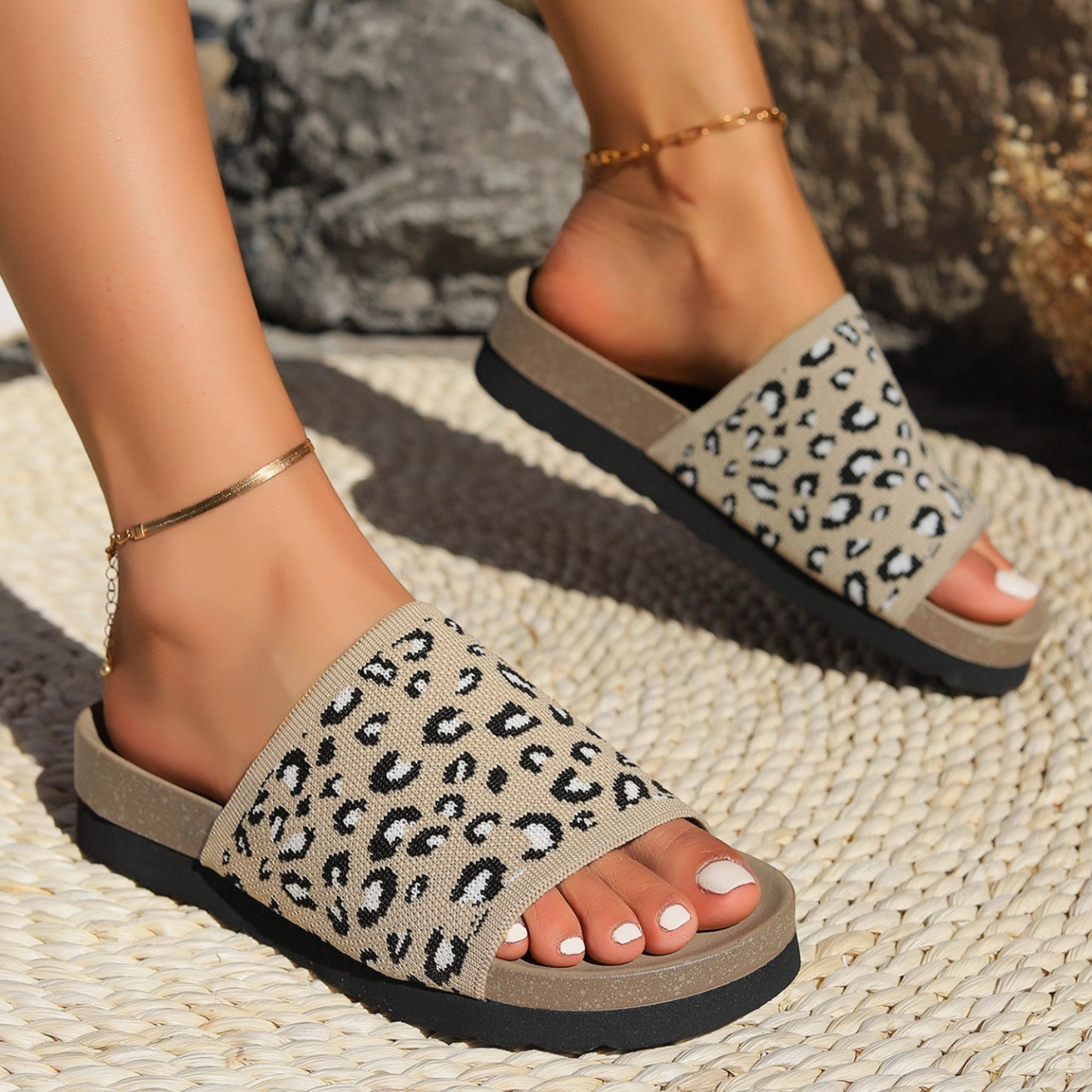 Leopard Open Toe Sandals-Jewearrings