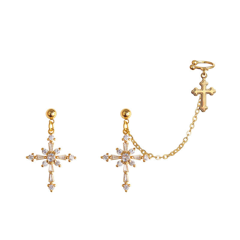 Baroque cross ear bone clip earrings-Jewearrings