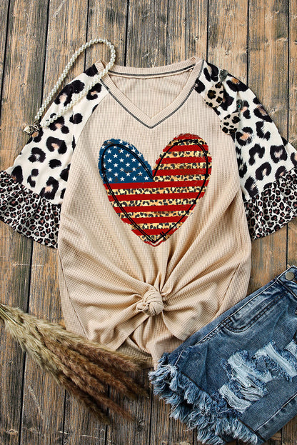 Star and Stripe Heart Graphic Leopard Top-Jewearrings