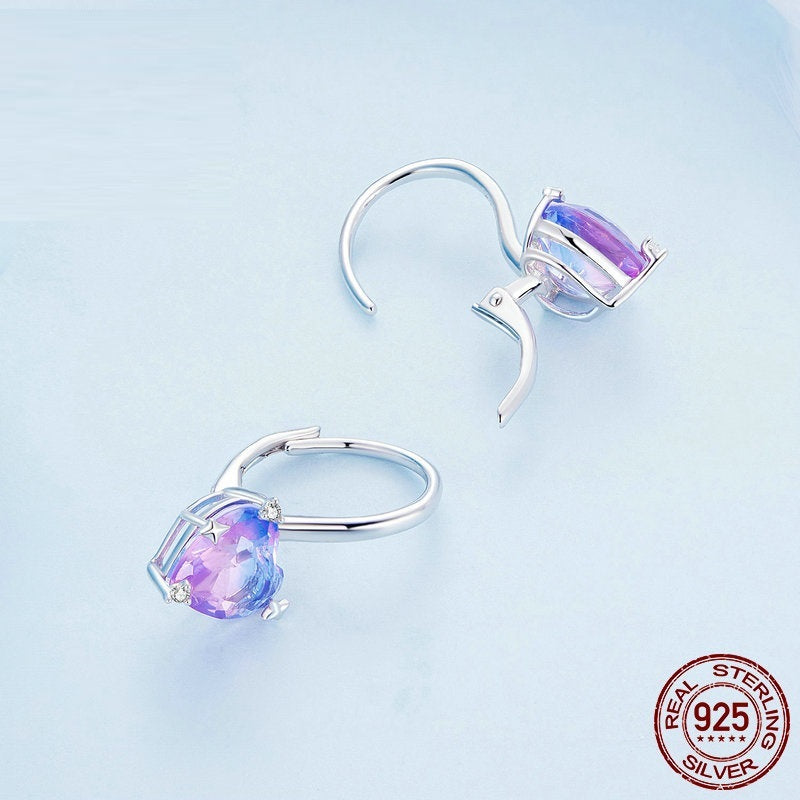 Silver S925 Colorful Love White Gold Plated Zircon Heart-shaped Dream Ear Studs Earrings-Jewearrings