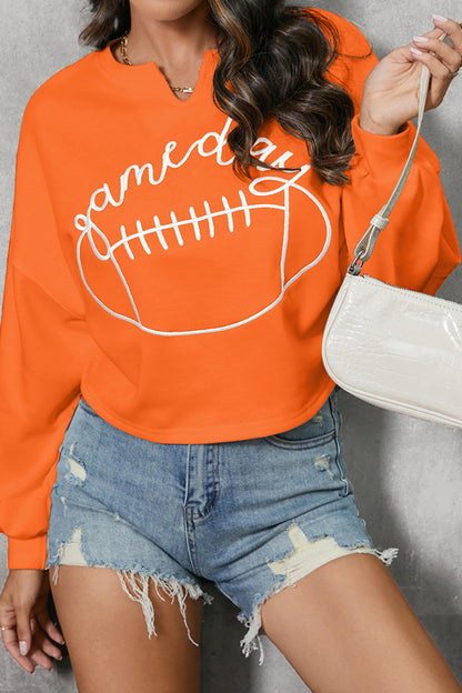 GAME DAY Ball Graphic Notched Sweatshirt-Jewearrings