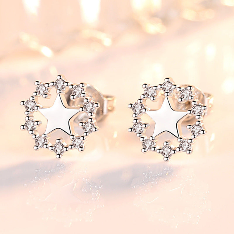 Silver-plated Personality Simple Pentagram Stud Earrings-Jewearrings