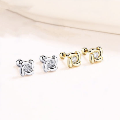 925 Sterling Silver Rotating Windmill Thread Stud Earrings For Women-Jewearrings