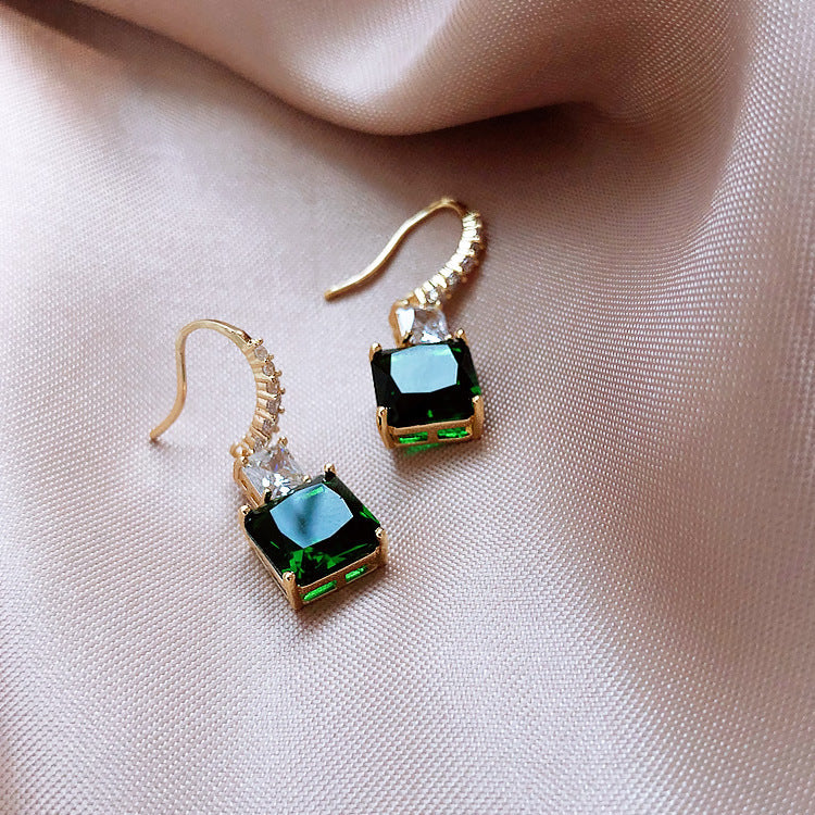 Simple Emerald Square Gemstone Elegant Atmosphere Retro Earrings-Jewearrings