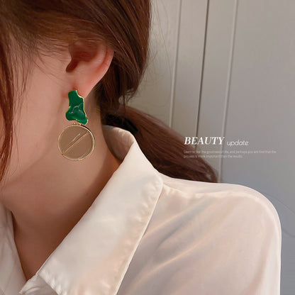 925 Silver Needle Korean Round Button Earrings Irregular Geometric Stud Earrings-Jewearrings