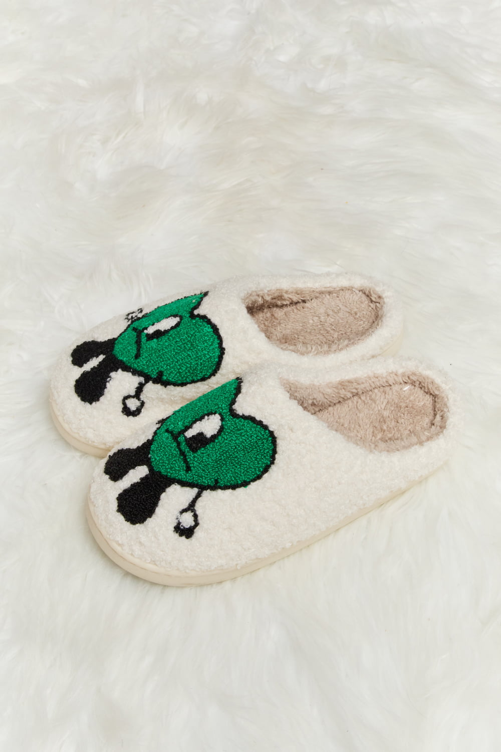 Melody Love Heart Print Plush Slippers-Jewearrings