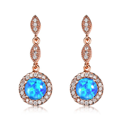 Trendy Rose Gold White Gold Multicolor Round Opal Draping Versatile Earrings-Jewearrings