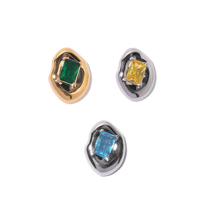 Niche Candy Color Square Zircon Inlaid Metal Stud Earrings-Jewearrings