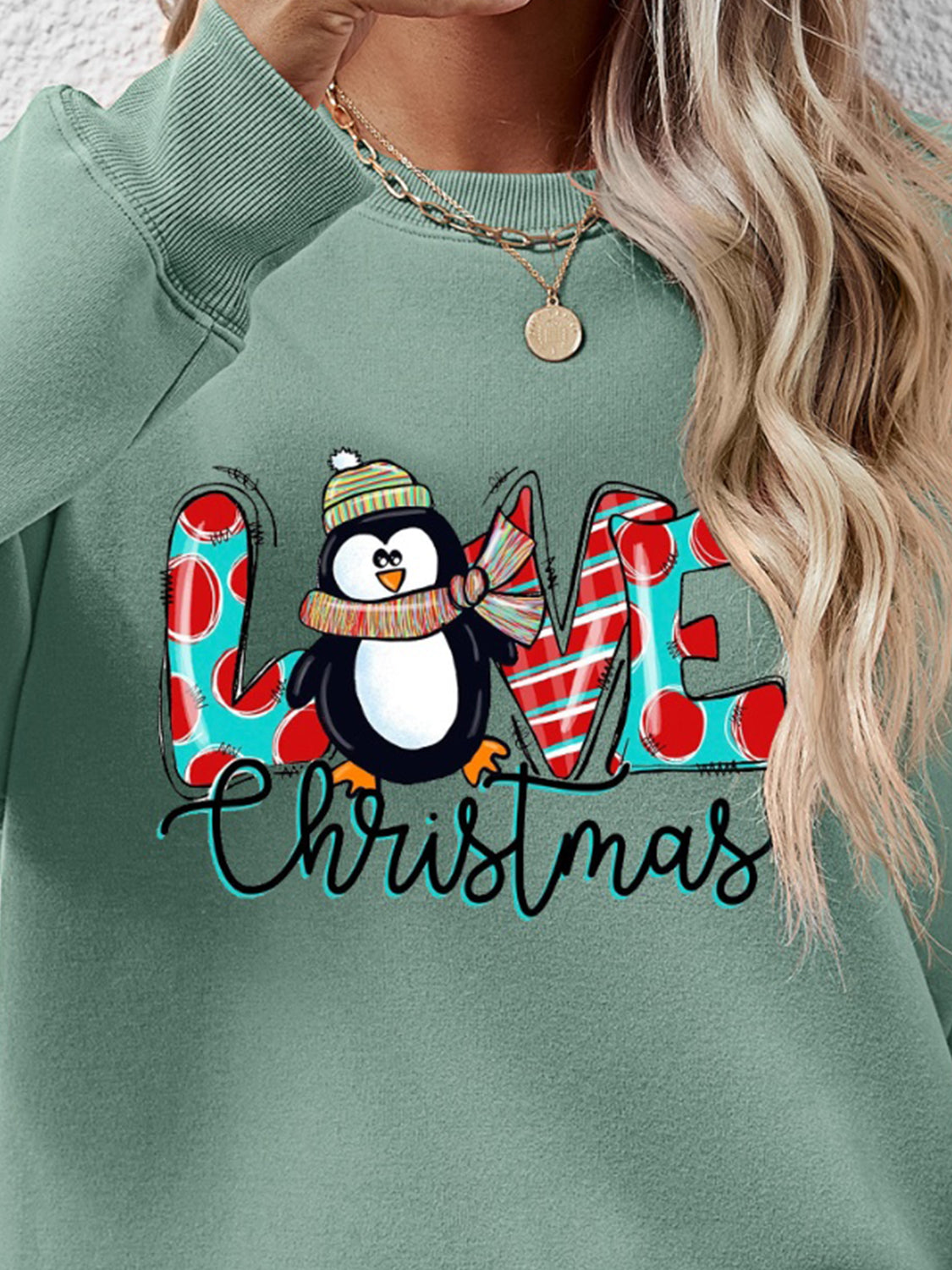 LIVE CHRISTMAS Drop Shoulder Round Neck Sweatshirt-Jewearrings