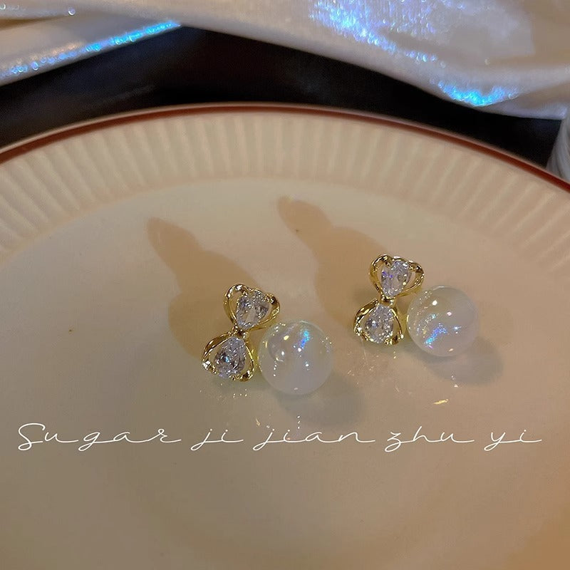 Sterling Silver Needle Unique Design Man Yuji Pearl Earrings Light Luxury Zircon-Jewearrings