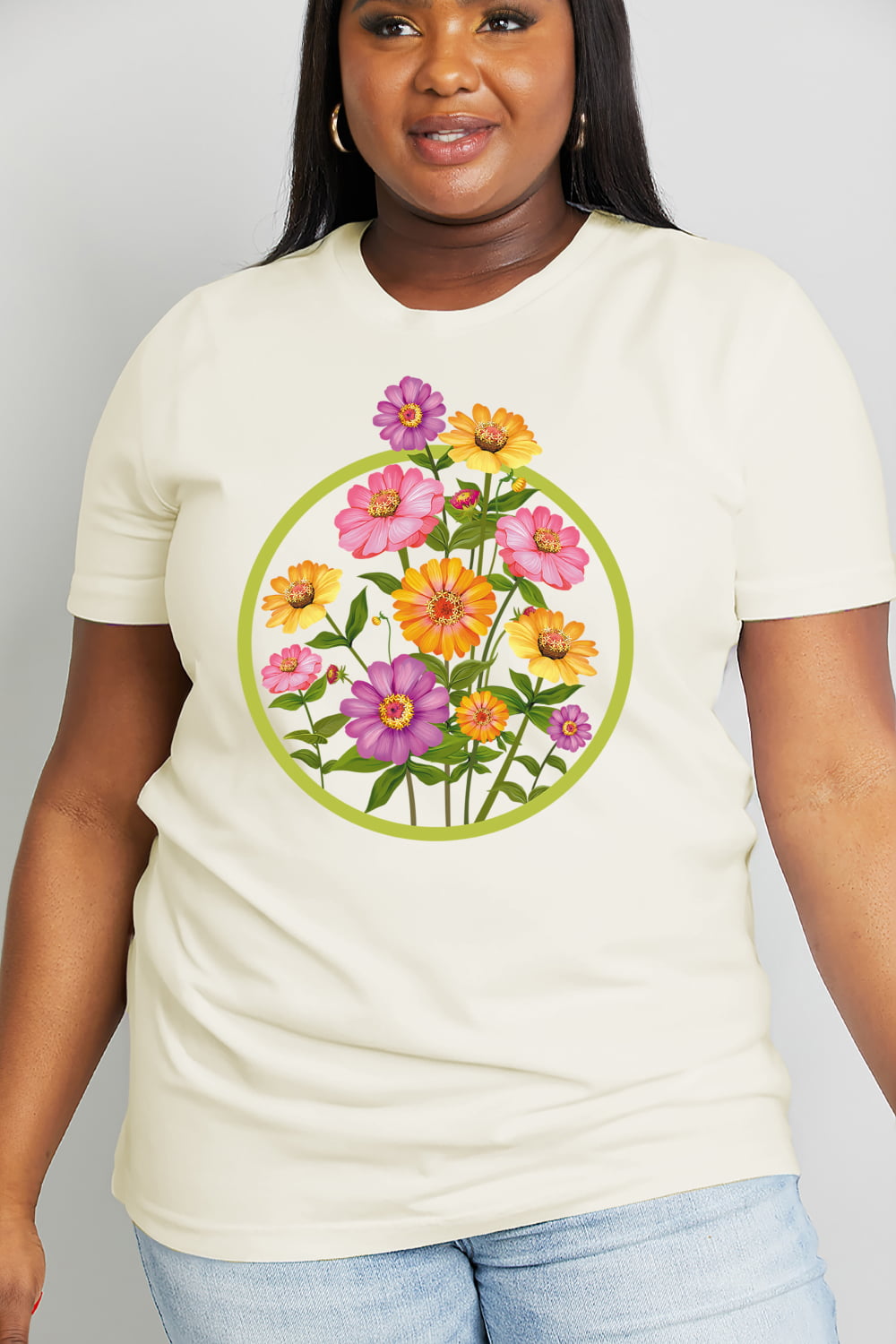 Simply Love Full Size Flower Graphic Cotton Tee-Jewearrings