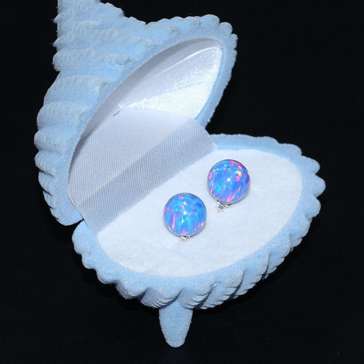 Silver Stud Earrings Opal Feature Colorful-Jewearrings