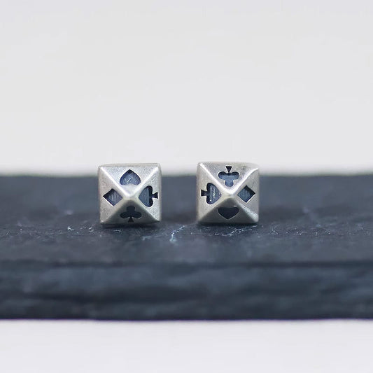 Sterling Silver Tapered Carved Poker Distressed Stud Earrings-Jewearrings