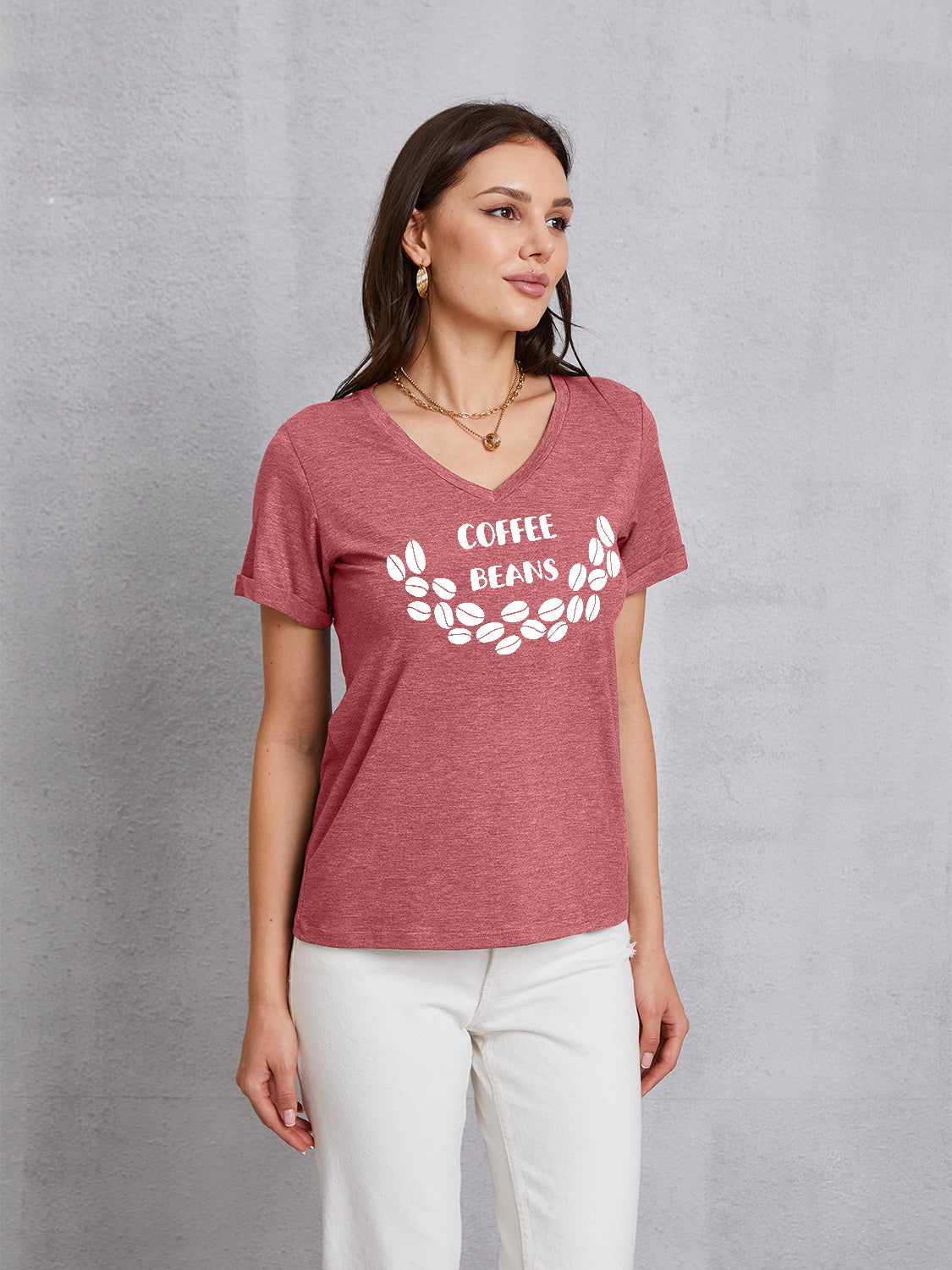 COFFEE BEANS V-Neck Short Sleeve T-Shirt-Jewearrings