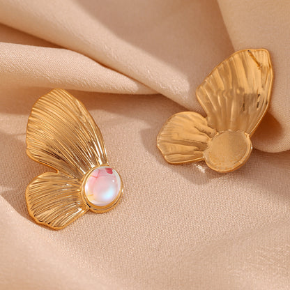 Stainless Steel 18K Gold Plating Cast Colorful Crystals Butterfly Wings Stud Earrings-Jewearrings