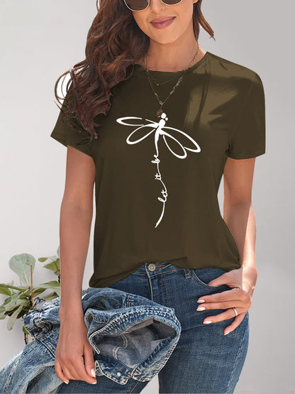 Dragonfly Graphic Round Neck Short Sleeve T-Shirt-Jewearrings