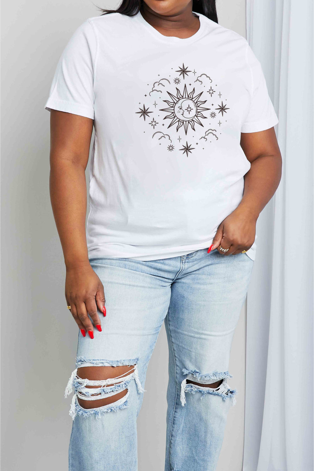 Simply Love Full Size Celestial Graphic Short Sleeve Cotton Tee-Jewearrings