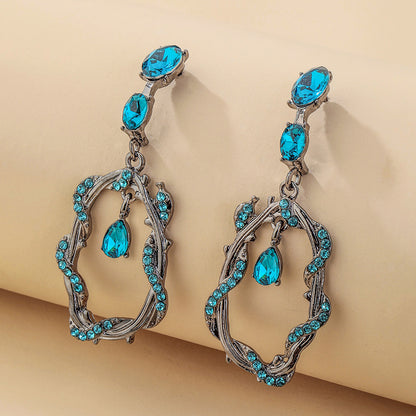 925 Silver Needle Retro Irregular Rhinestone Drop Earrings-Jewearrings