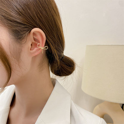 New Female Simple Metal Bow Ear Bone Clip Earrings-Jewearrings