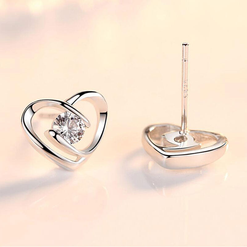 Simple Ear Jewelry Silver-plated Female Earrings Fashion Korean Style Heart-to-heart Earrings Women-Jewearrings