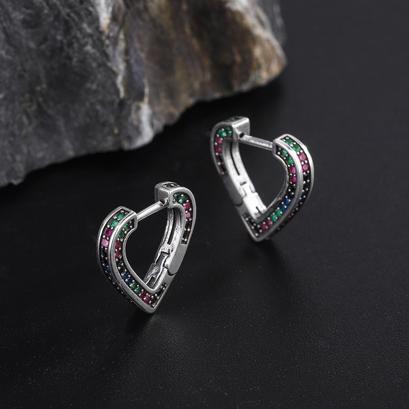 Small Design S925 Sterling Silver Rainbow Zircon Love Earrings-Jewearrings