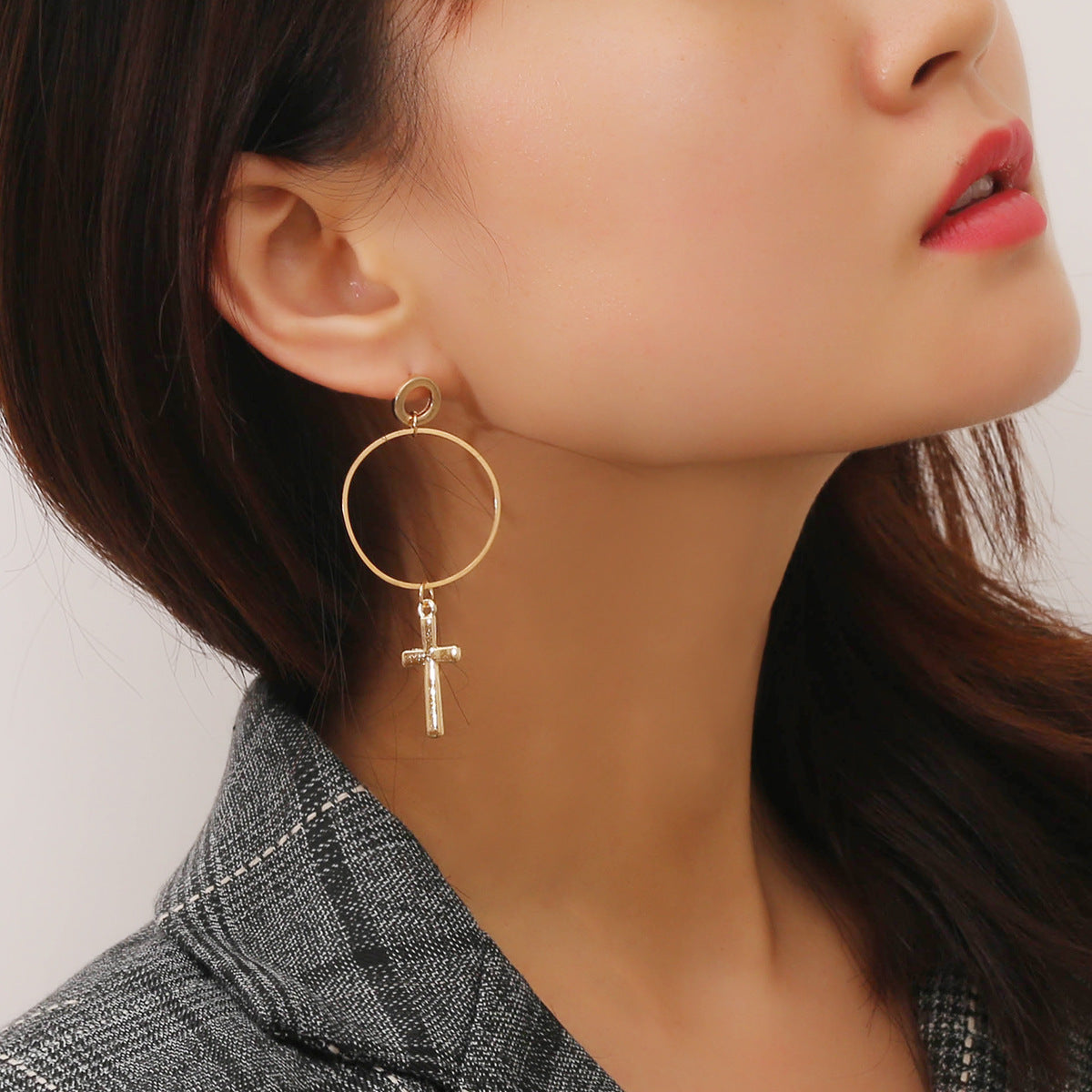 Cross pendant earrings-Jewearrings