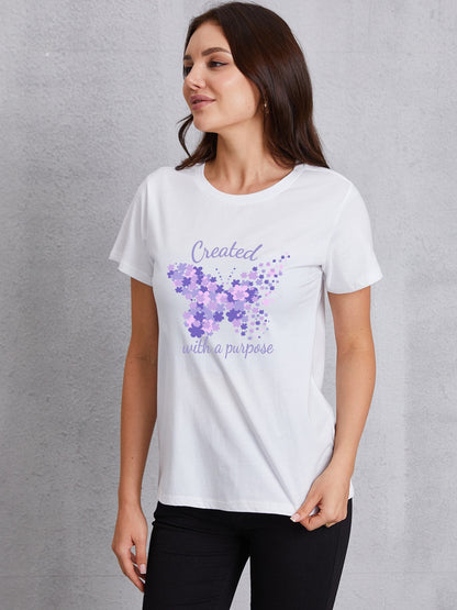 Butterfly Round Neck Short Sleeve T-Shirt-Jewearrings