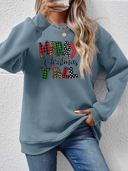 Letter Graphic Round Neck Long Sleeve Sweatshirt-Jewearrings