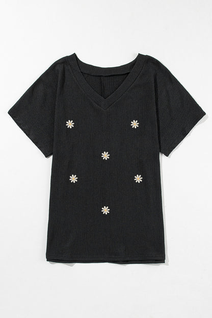 Daisy V-Neck Short Sleeve T-Shirt-Jewearrings