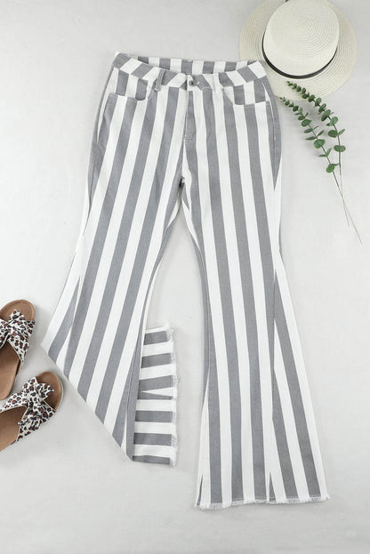 Raw Hem Star Applique Striped Jeans-Jewearrings