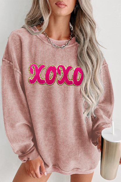 XOXO Sequin Round Neck Dropped Shoulder Sweatshirt-Jewearrings