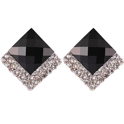 Square Stud Earrings Female S990 Sterling Silver Black-Jewearrings