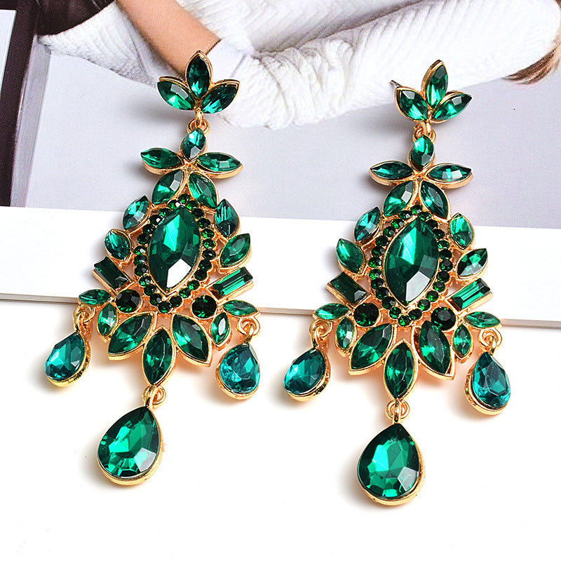 Vintage Elegant Drop-shaped Earrings Ladies Luxury Crystal Hanging Style-Jewearrings