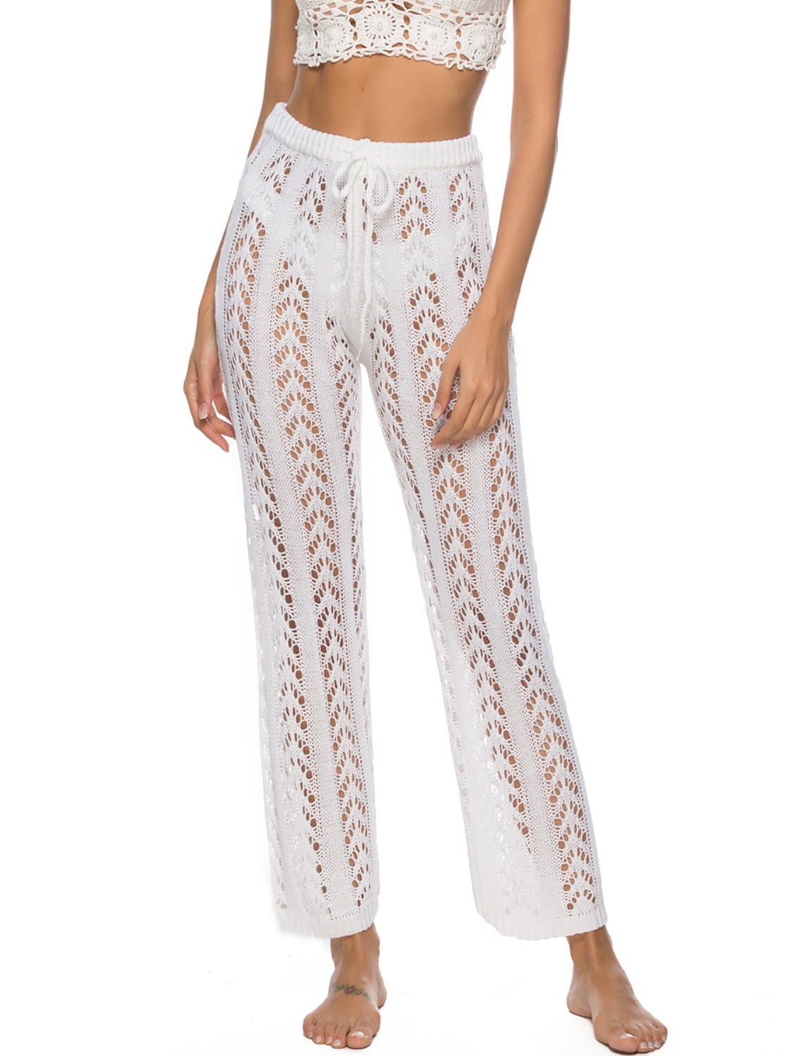 Cutout Drawstring High Waist Swim Pants-Jewearrings