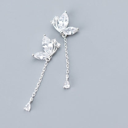 Sterling Silver Chain Tassel Zircon Butterfly Suitable For Fashionable Ladies Exquisite Earrings-Jewearrings