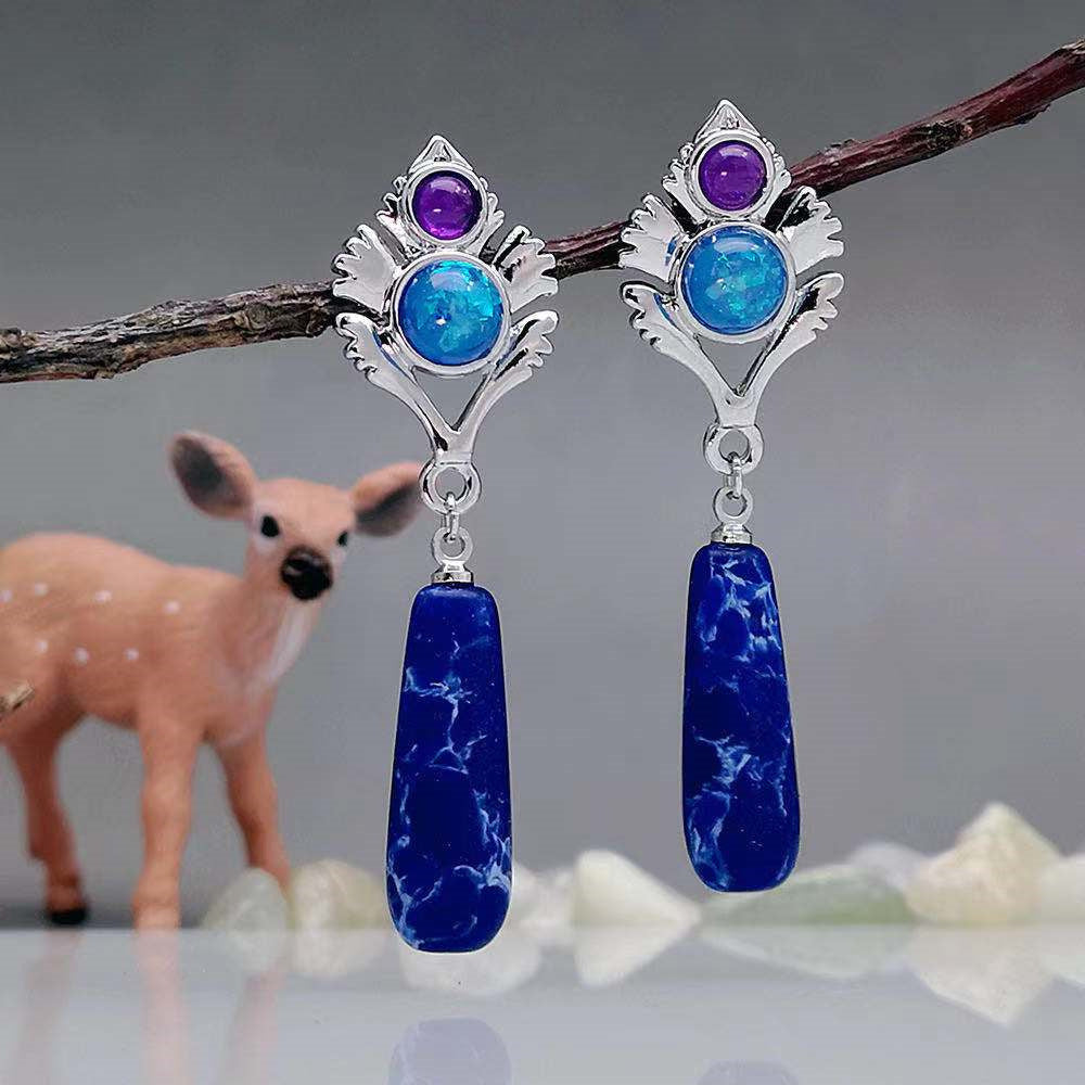 Bohemian Purple Crystal Zircon Inlaid Opal Earrings-Jewearrings