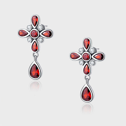 Nepalese Garnet Four Leaf Clover Set With Sterling Silver Earrings-Jewearrings