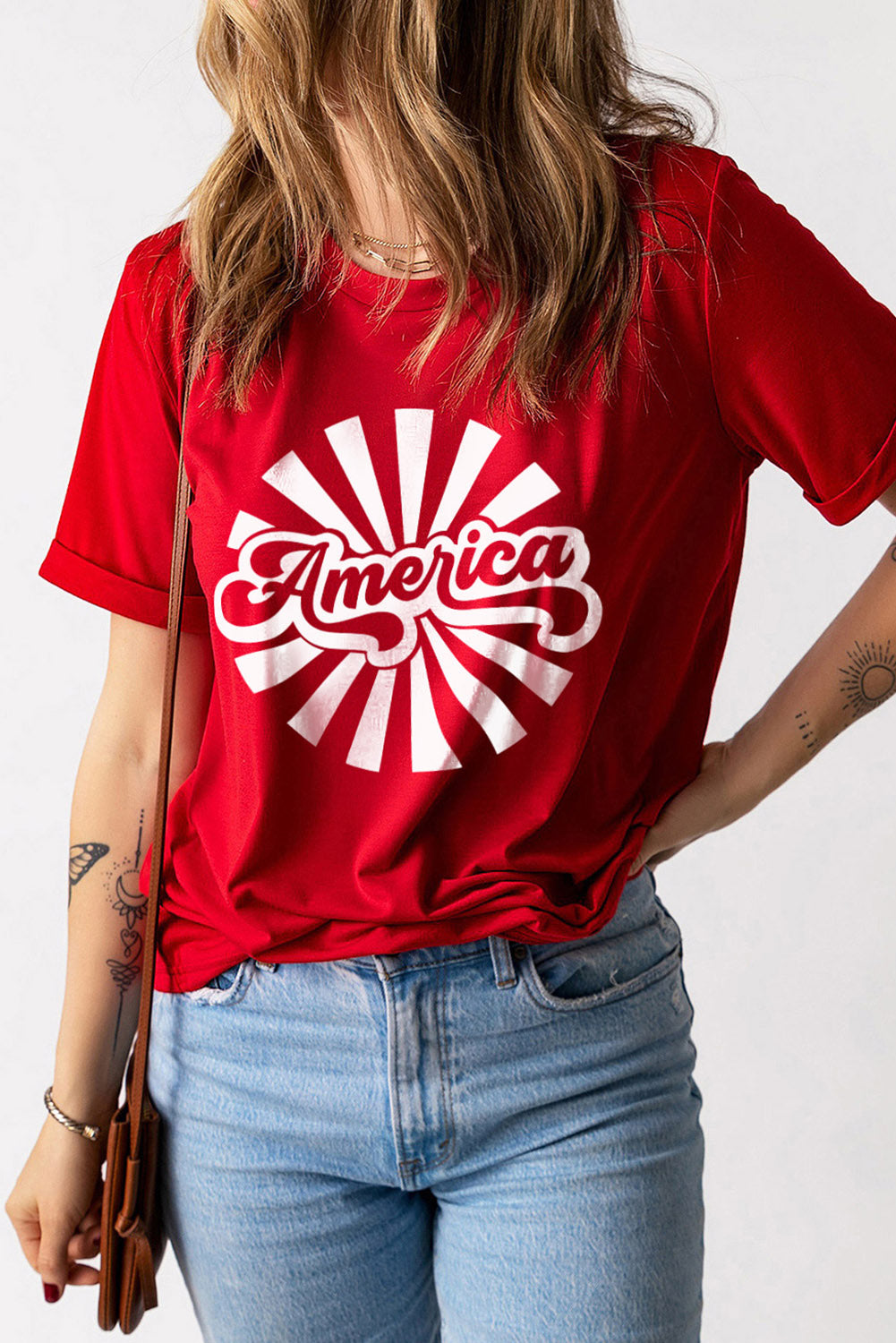 AMERICA Graphic Round Neck Short Sleeve Tee-Jewearrings