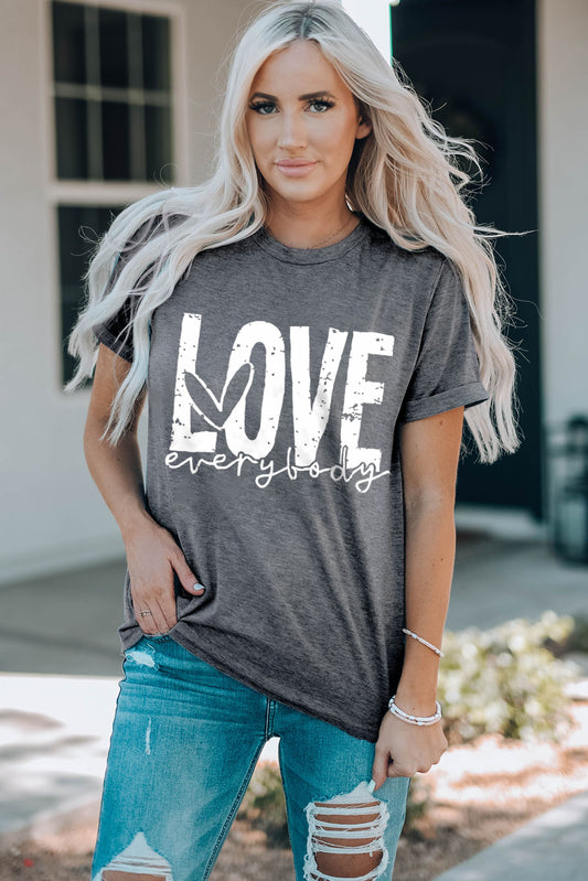 LOVE EVERYBODY Short Cuffed Sleeve T-Shirt-Jewearrings