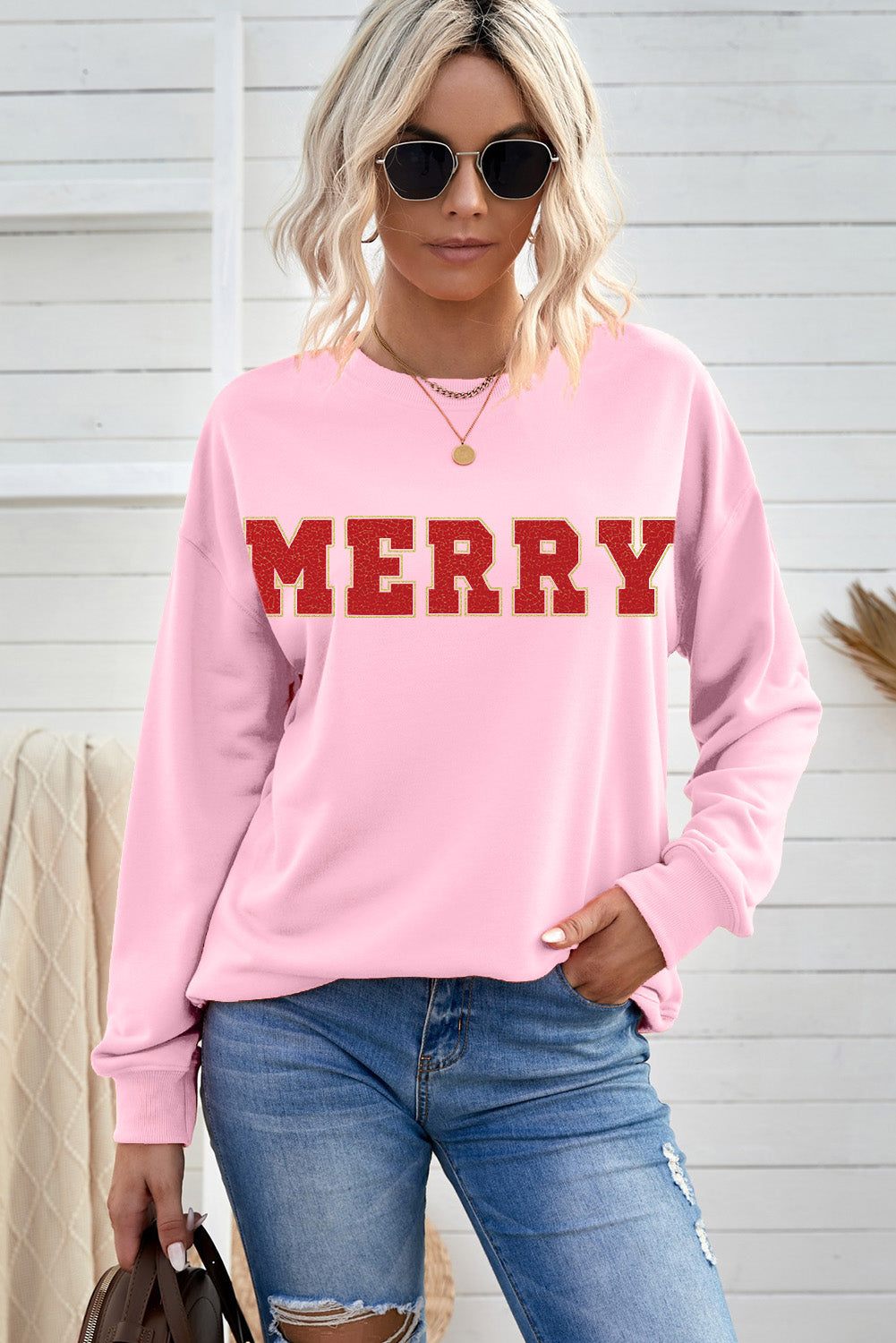 MERRY Graphic Drop Shoulder Sweatshirt-Jewearrings