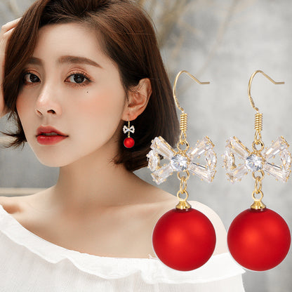 Short Festive Red Pearl Frosted Bead Earrings-Jewearrings