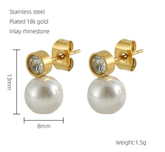 Minimalist Zircon Women Stud 18K Gold Earrings Stainless Steel-Jewearrings