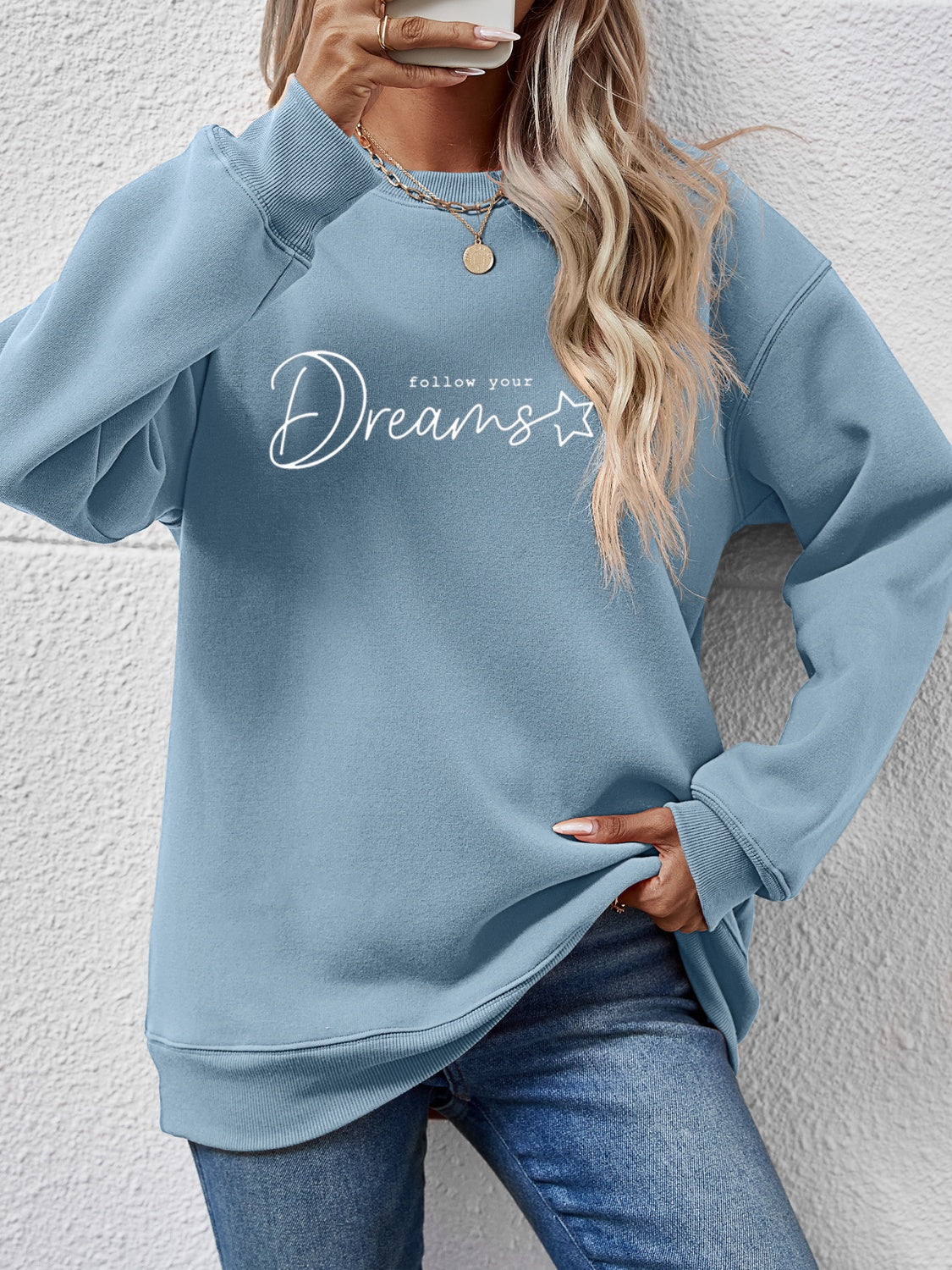 FOLLOW YOUR DREAMS Graphic Sweatshirt-Jewearrings