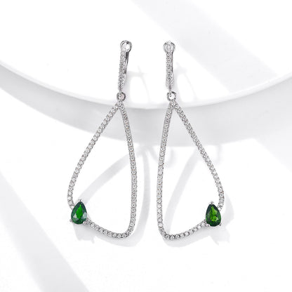 Fashion Earrings Women's Full Body S925 Silver Inlaid Natural Diopside-Jewearrings