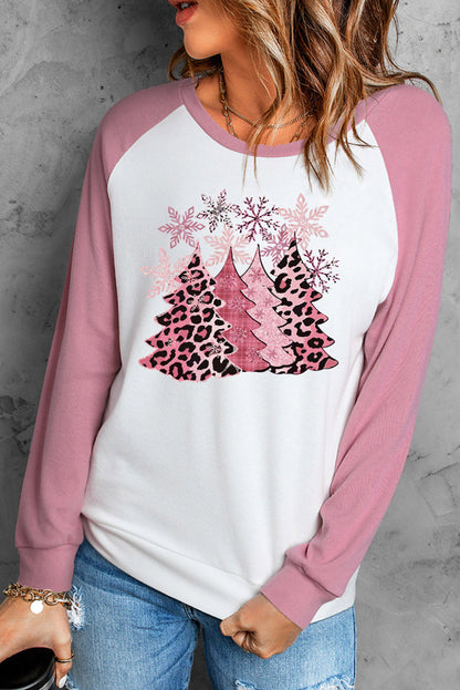 Christmas Tree Graphic Round Neck Long Sleeve T-Shirt-Jewearrings