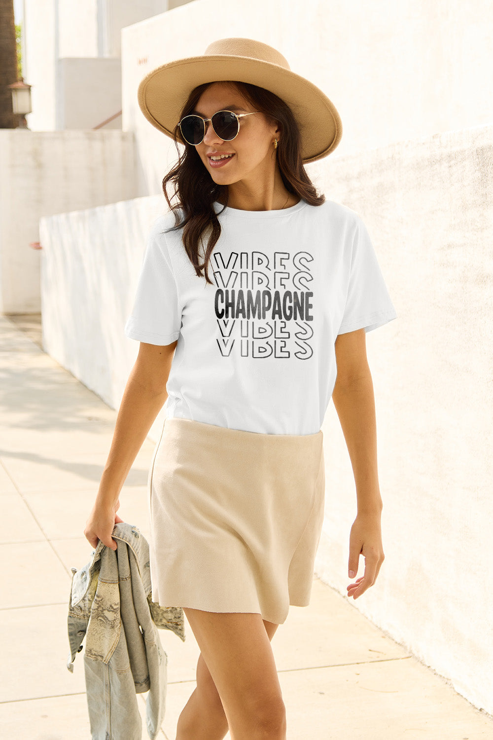 Simply Love Full Size CHAMPAGNE VIBES Short Sleeve T-Shirt-Jewearrings