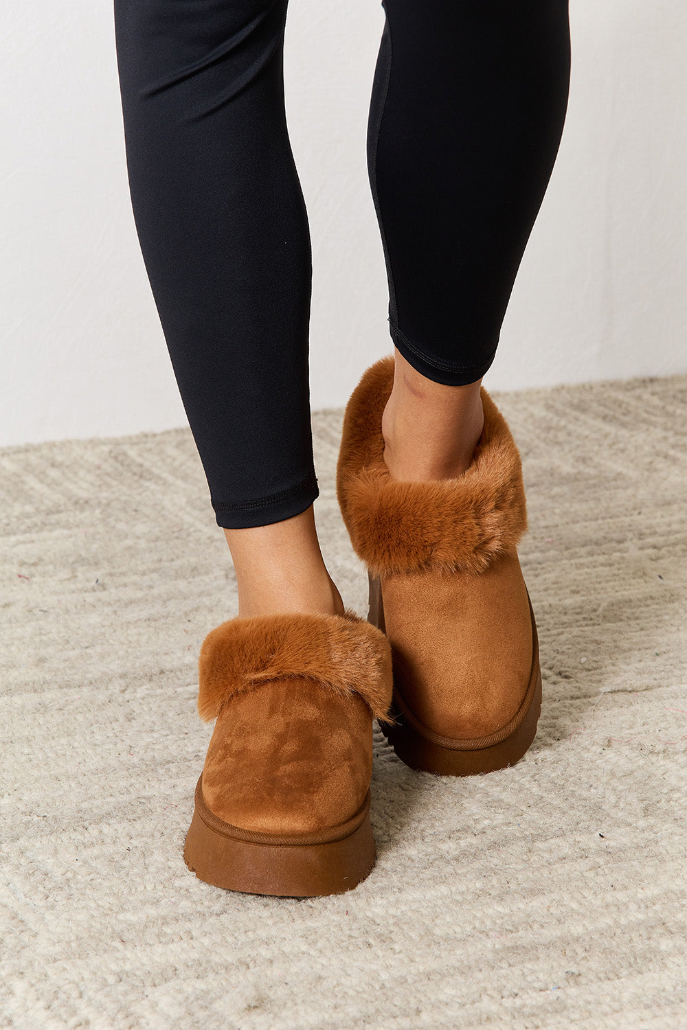 Legend Footwear Furry Chunky Platform Ankle Boots-Jewearrings