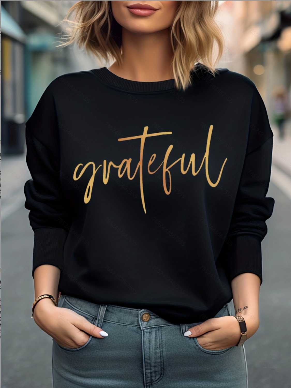 GRATEFUL Round Neck Sweatshirt-Jewearrings